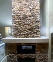 Tall Fire Place with Brown Ledge Stone | Centurion Stone Of Arizona